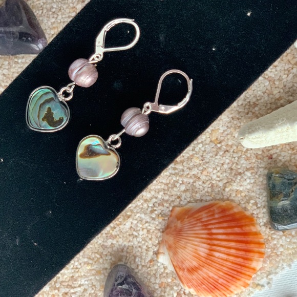 Abalone & Pearl Dangle Earrings - Picture 2 of 3